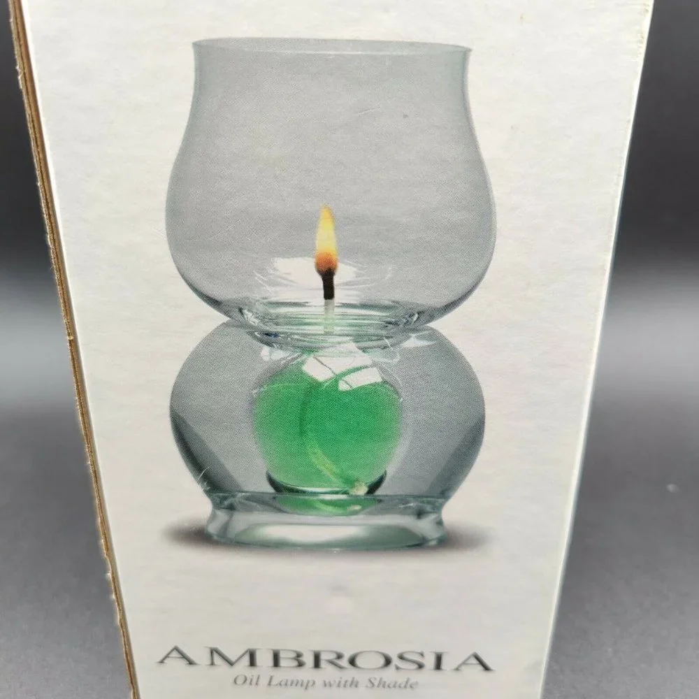 Original Ambrosia Hand Blown Crystal Glass Oil Lamp with Shade Made in Poland